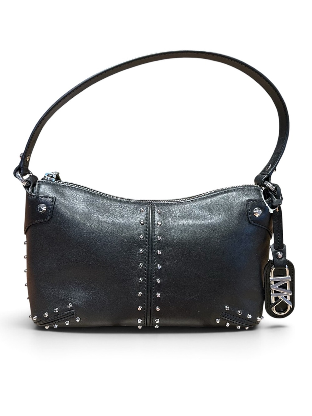 Michael Kors Astor Black Leather Shoulder Bag with Stud Accents